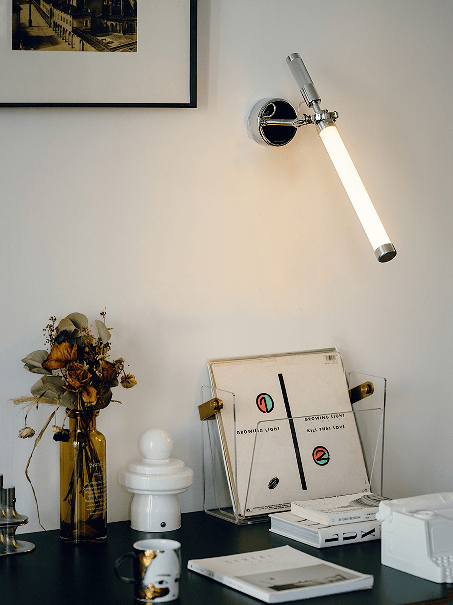 Moderne metalen zilveren staafvormige wandlamp HL1105