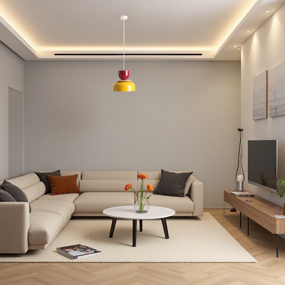 Hanglamp met metalen kom en kap - Houten Macri Kleurrijke Keukenlamp HL1068