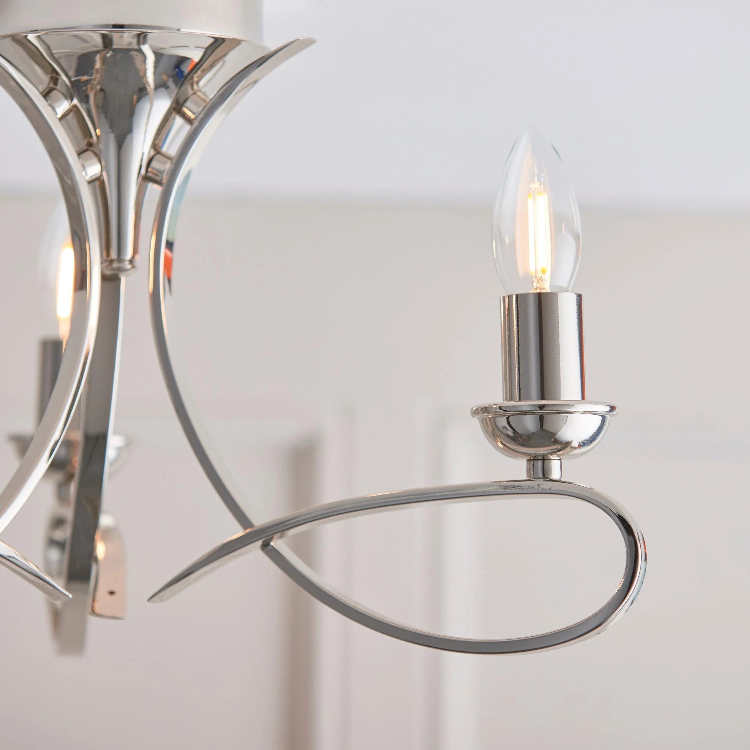 Foline 3-lichts plafondlamp met gebogen armen - gepolijst nikkel, halfverzonken, voor eetkamer of hal HL2227