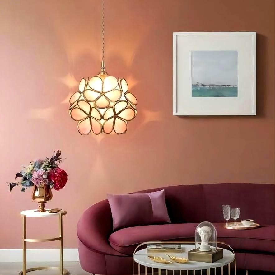 Romantische handgeblazen glazen bloemblad hanglamp HL47