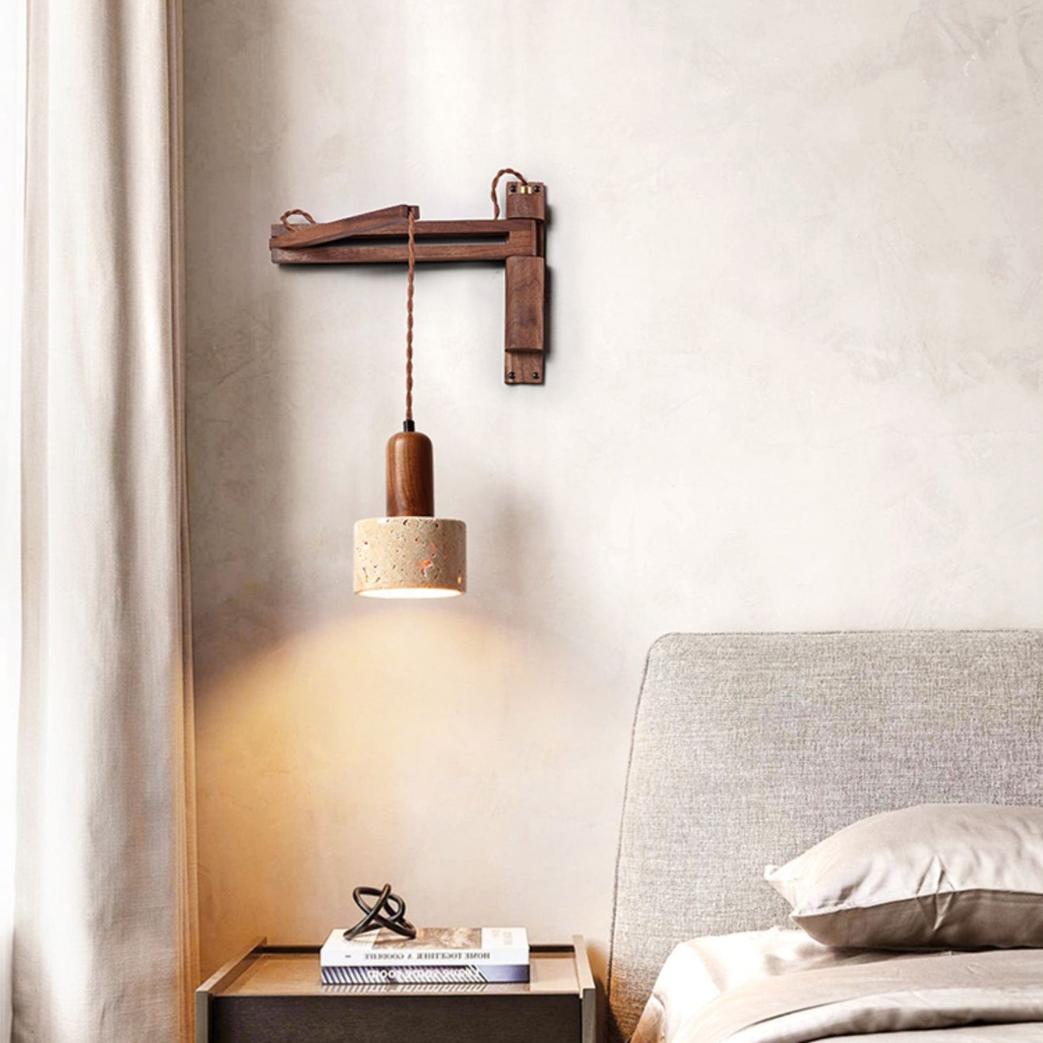 Tia Travertin Wandlamp met zwenkarm en stekker HL3238
