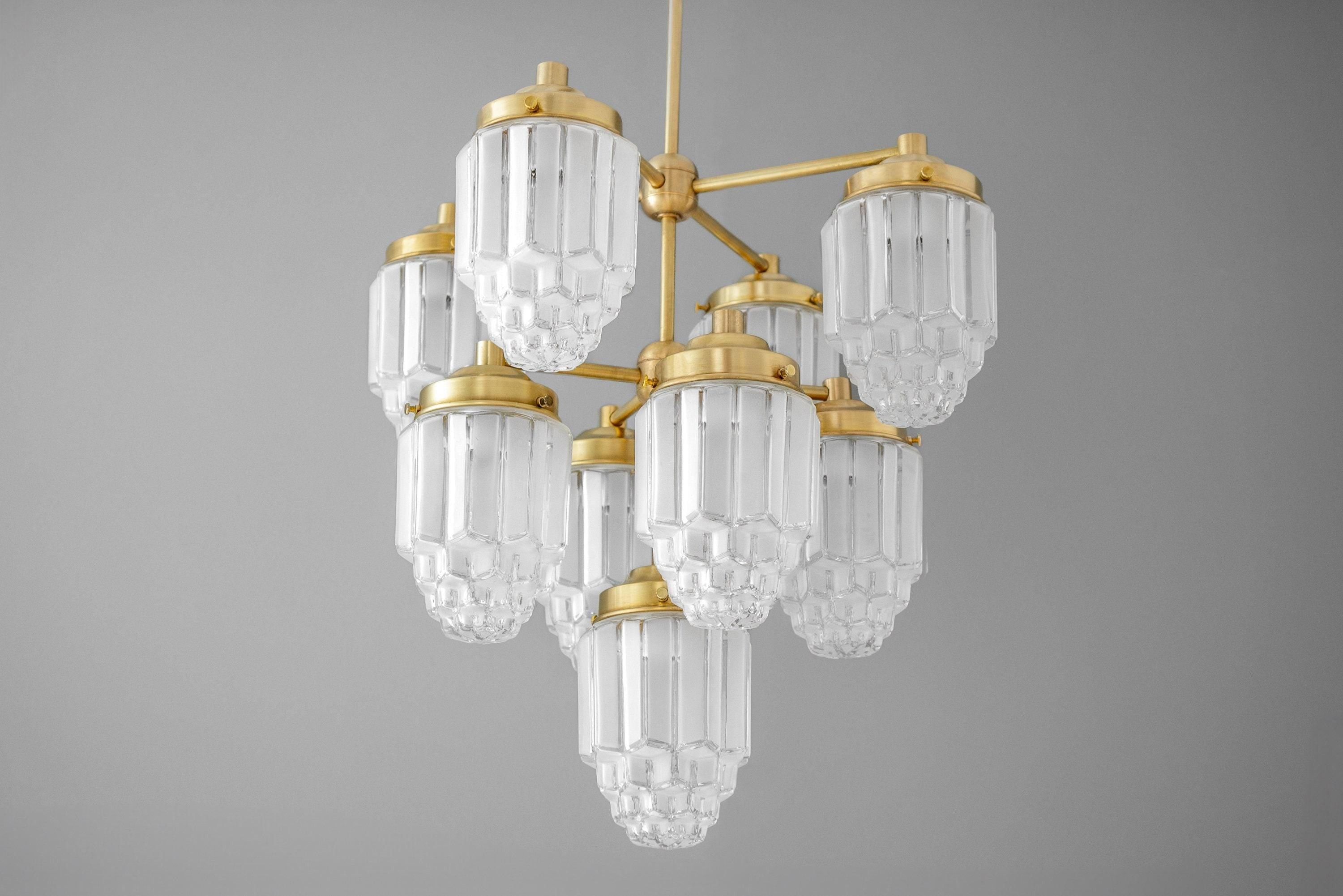 Tierlux Glazen kroonluchter met textuur van messing - Tijdloze verlichting met stijl HL1737