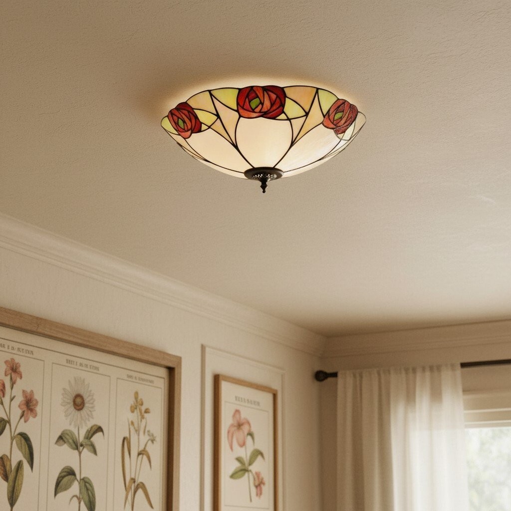 TF Ingram handgemaakte plafondlamp van gebrandschilderd glas - Vintage Art Deco Tiffany-lamp voor de eetkamer HL2219