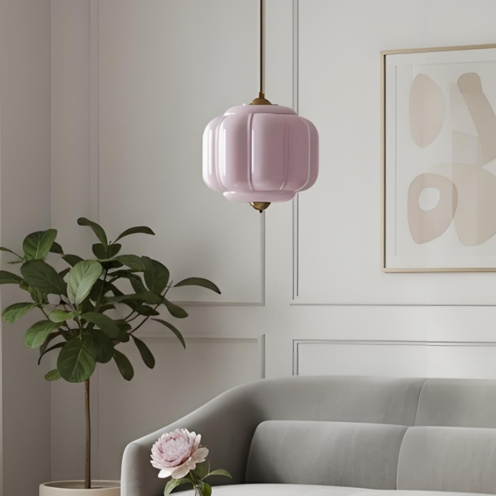 Vintage Eloise Melkglazen Hanglamp - Geribbelde Glazen Plafondkroonluchter HL1091