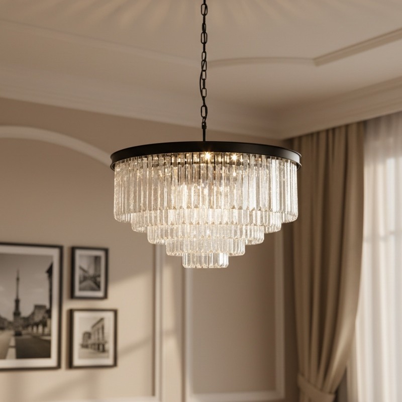 Aurevon Crystal Prism Modern Plafondkroonluchter met Metalen Frame voor Thuis en Hotel HL2298