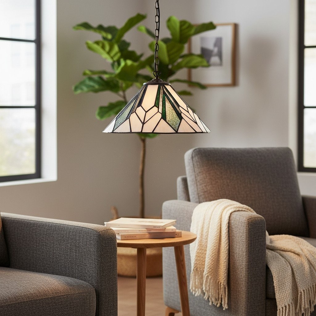 TF Astoria Tiffany plafondpendel - Geometrisch glazen ontwerp met reliëf voor de woonkamer HL2236