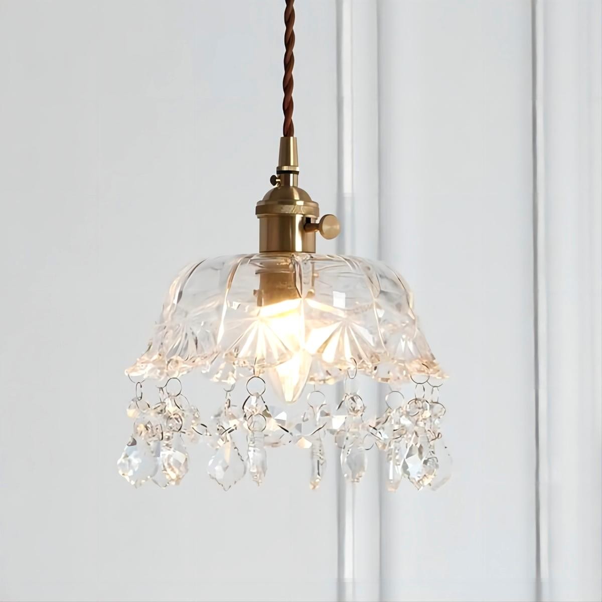 Vintage helder geribbeld glas paraplu hanglamp HL49