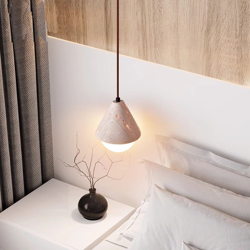 Hanglamp HL3449 van geel travertijn met crèmekleurige afwerking