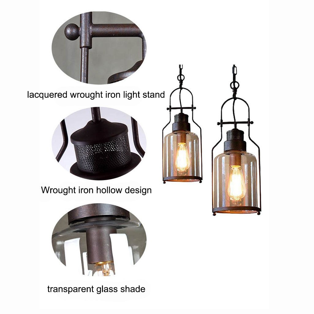 Lirra Vintage Glazen Pot Hanglamp - Industriële Metalen Hanglamp voor Keuken en Bar HL973