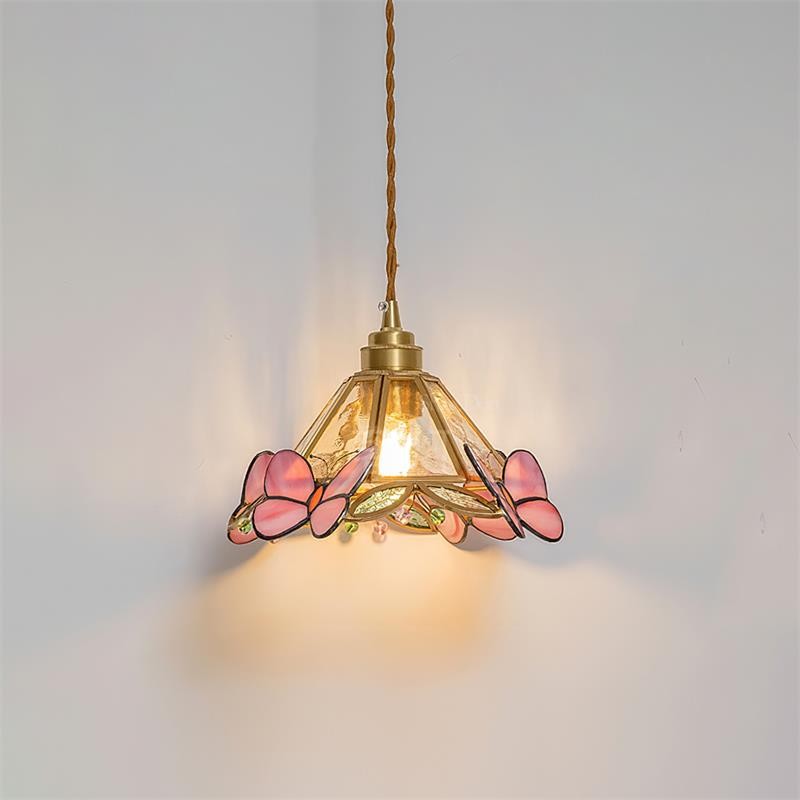 Franse Retro Glazen Roze Vlinder Hanglamp HL814