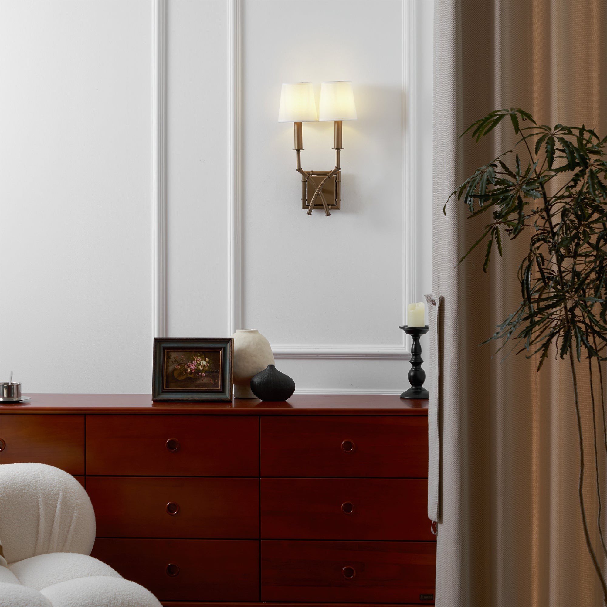 Dubbele bamboe wandlamp HL3139