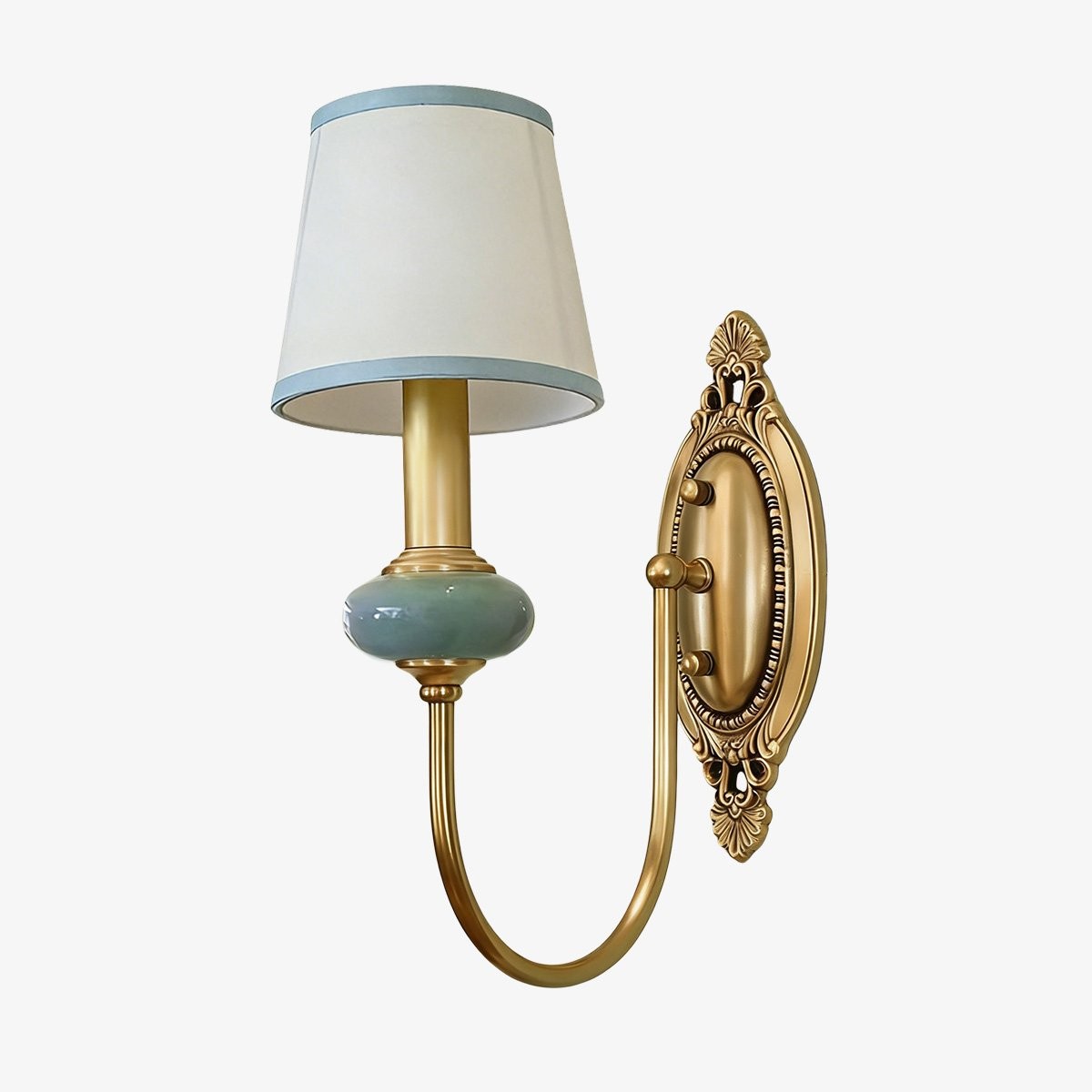 Rowanea keramische wandlamp met stoffen kap en metalen afwerking - Moderne halverlichting in landelijke stijl HL2409