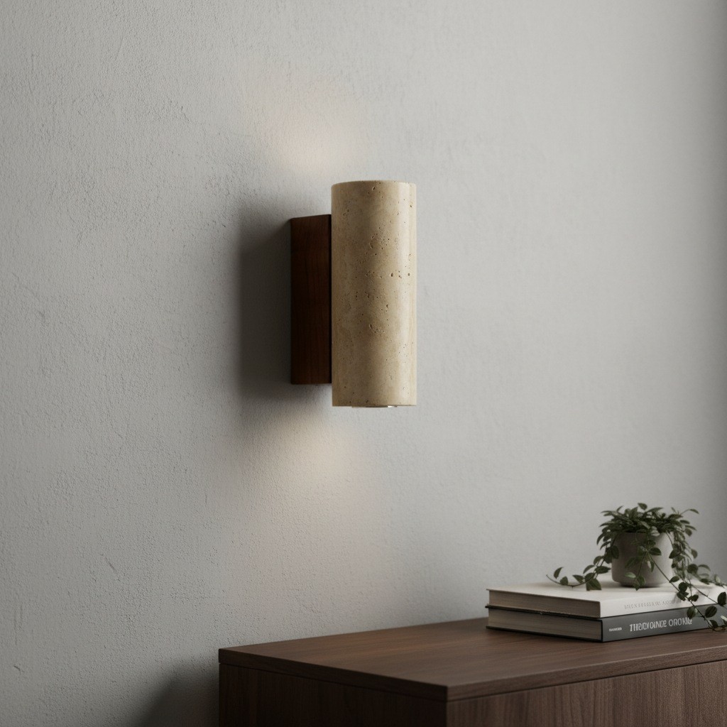 Slivara achterplaat van natuursteen met warme amberkleurige kap - Vintage moderne Slivara wandlamp voor de woonkamer HL2309