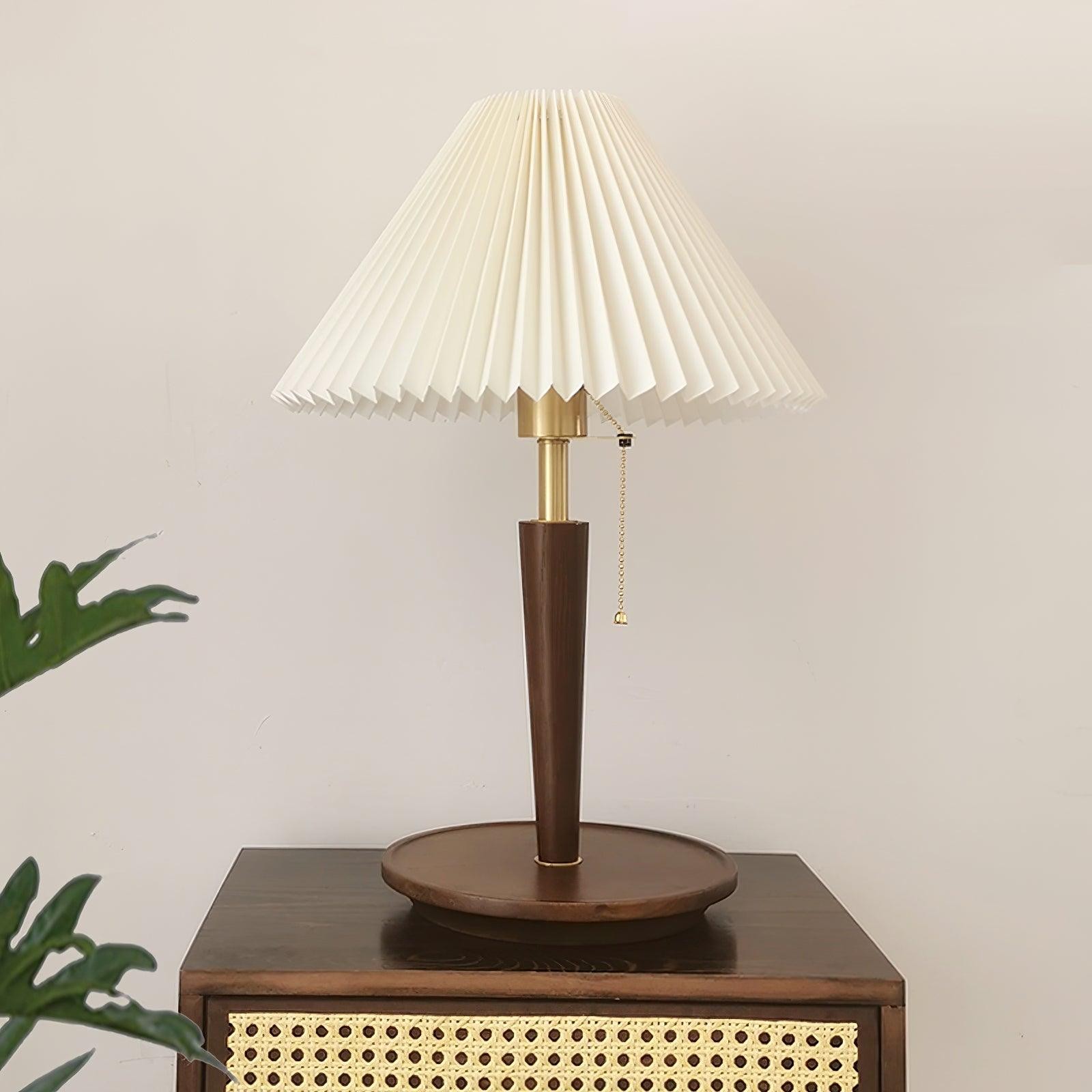 Nordic Retro Geplooide Stoffen Houten Tafellamp Voor Slaapkamer HL482