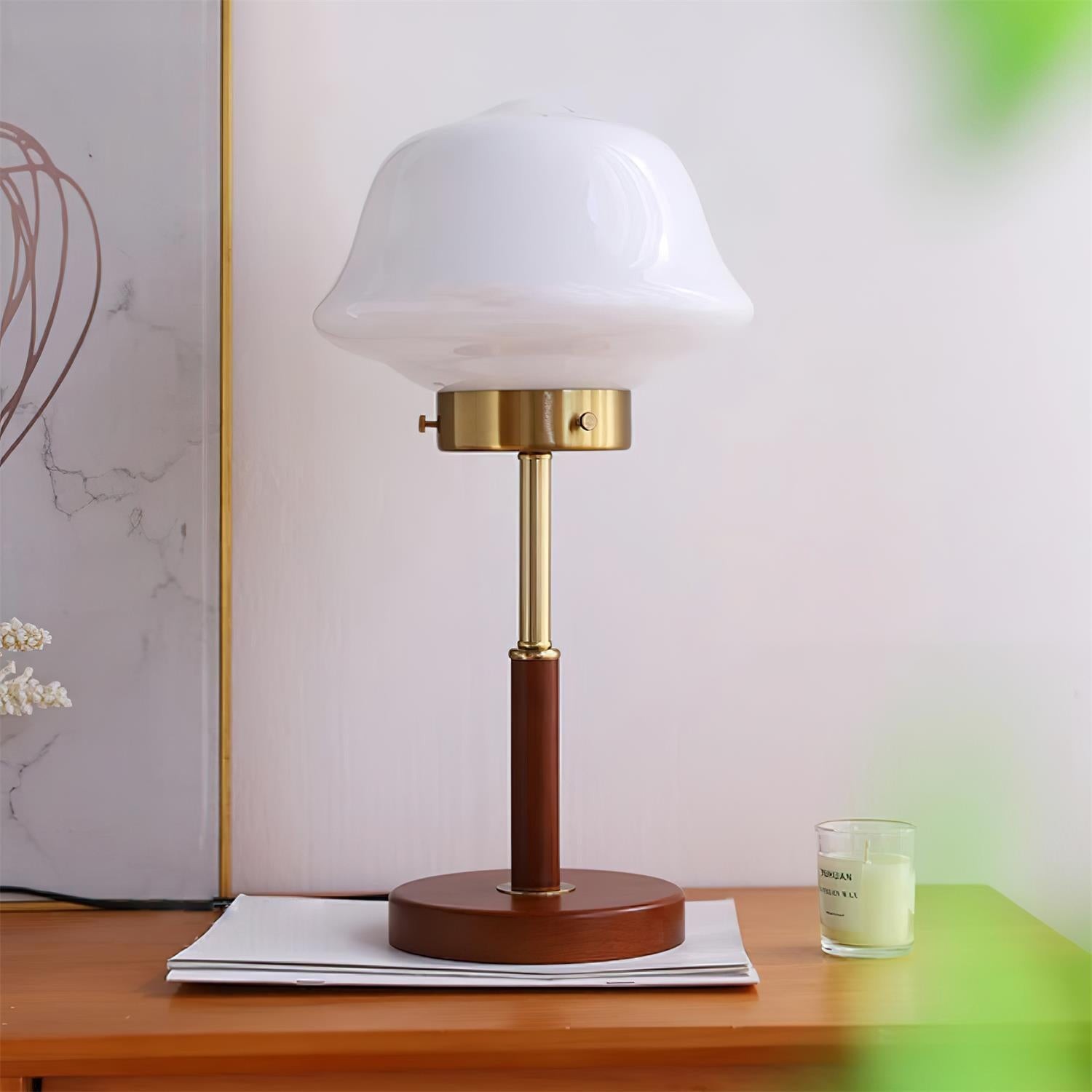 Mid Century Vintage Walnoot Glazen Tafellamp HL490