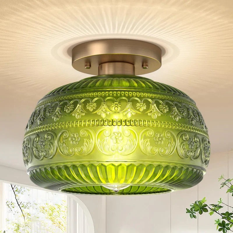 Flora Gegraveerd Patroon Glazen Semi-Inbouw Plafondlamp HL978