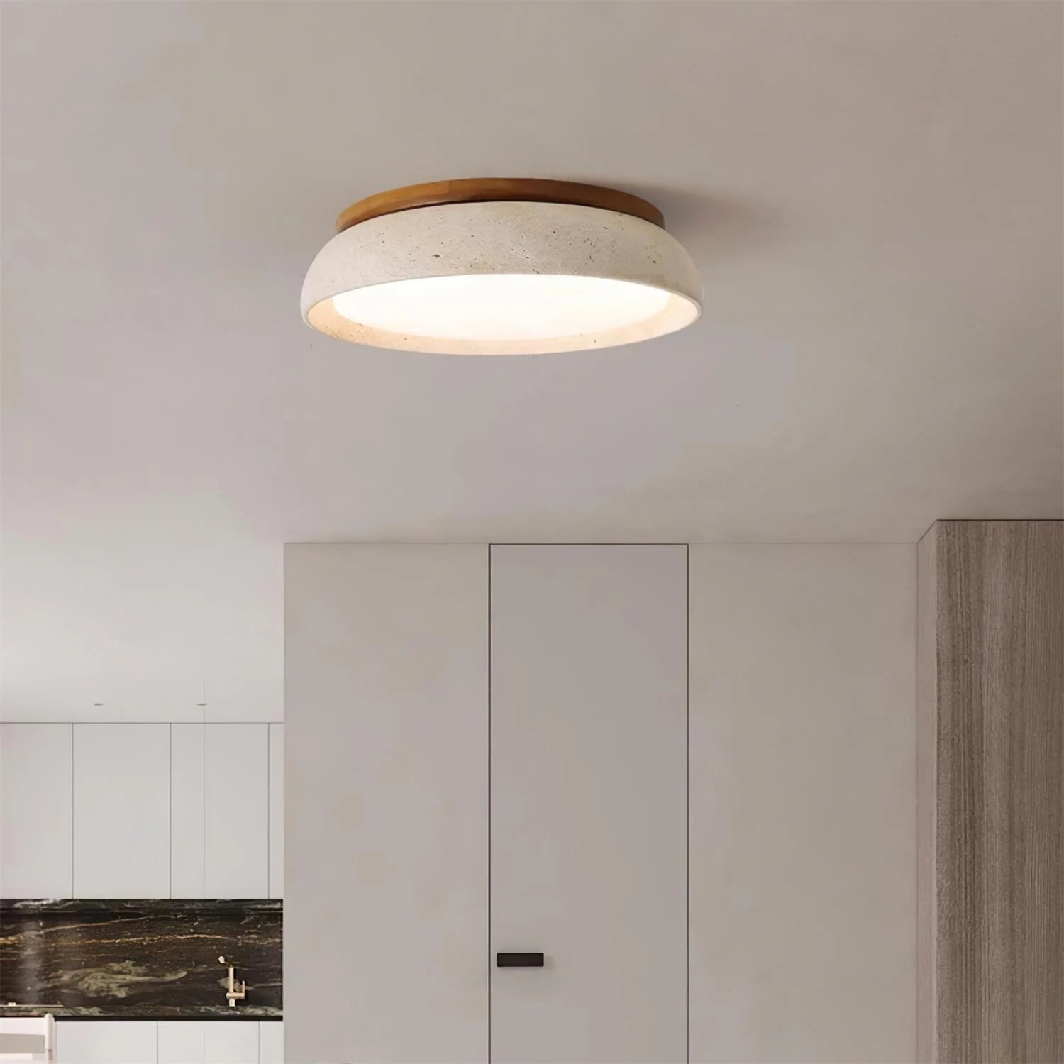 Ronde Travertijn Plafondlamp - Moderne Houten Lamp voor Eetkamer HL1297