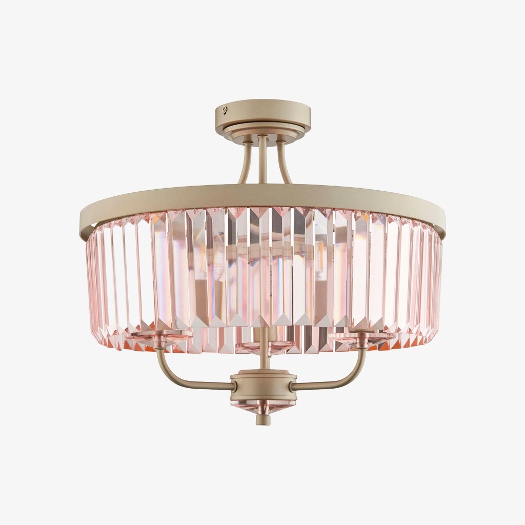 Beveline 3-lichts ronde semi-inbouwlamp - Facetgeslepen glazen kap met metalen afwerking voor gangen en slaapkamers HL2076