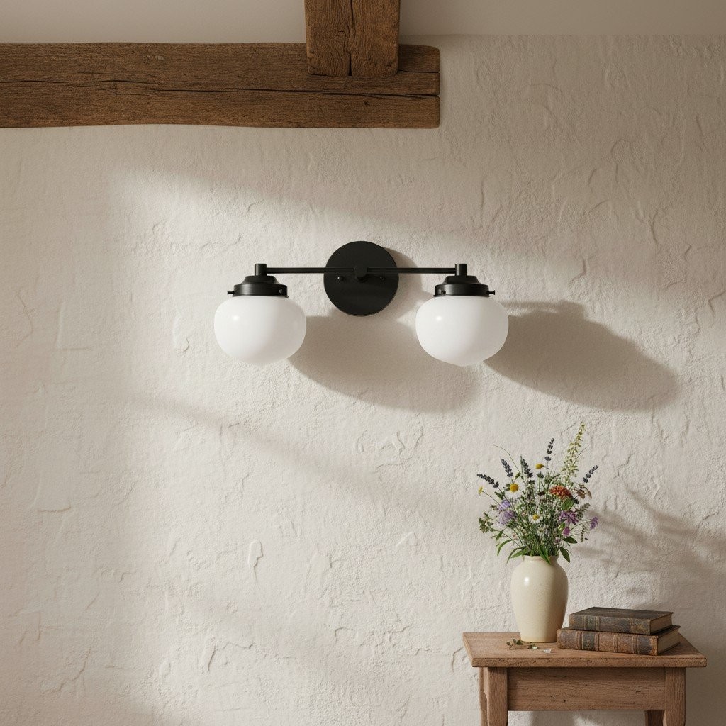 Opalume glazen Art Deco badkamerlamp - wandlamp met witte glazen kappen HL1668