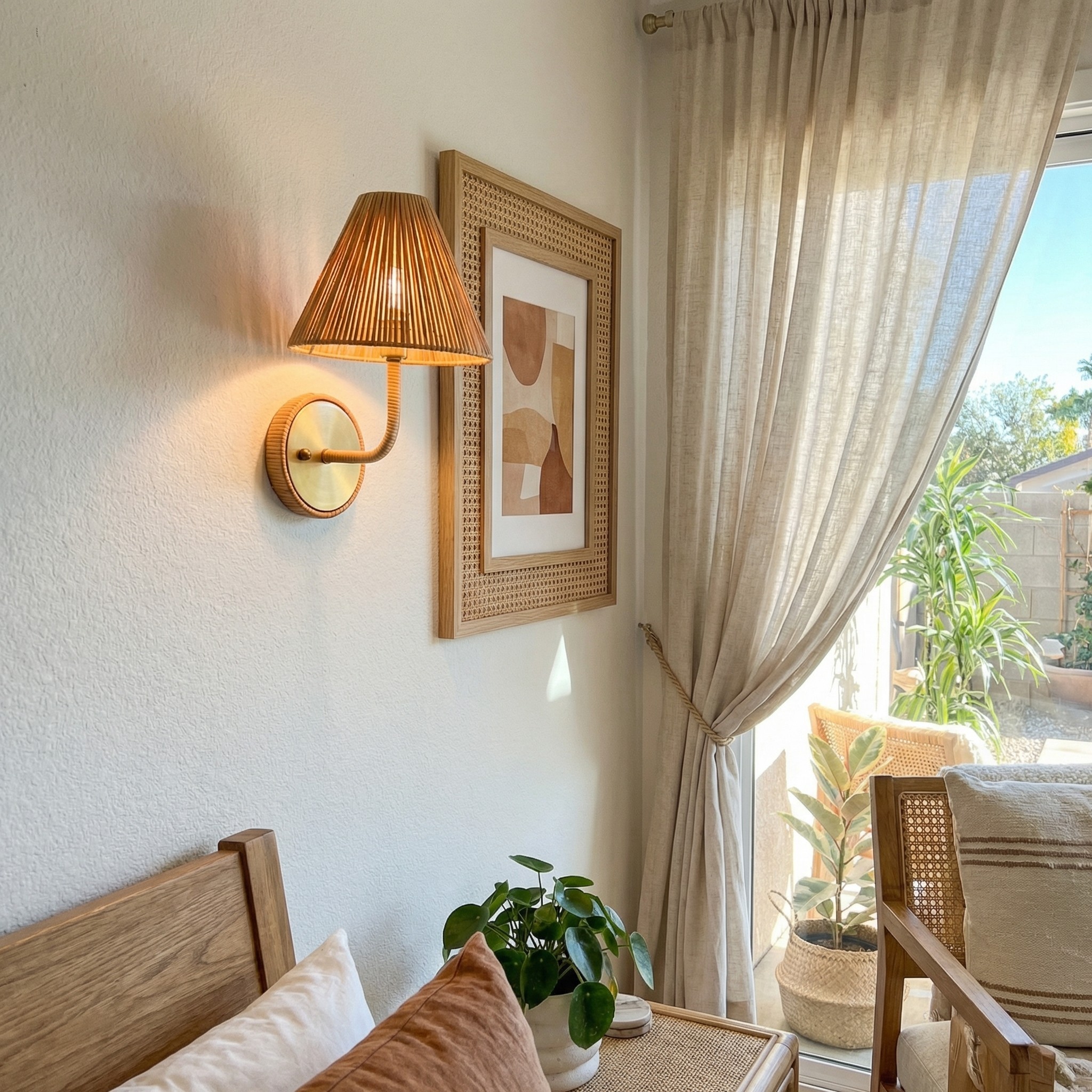 Welanery Wandlamp met Geweven Structuur en Rustieke Uitstraling - Sfeerverlichting voor de Woonkamer HL2541