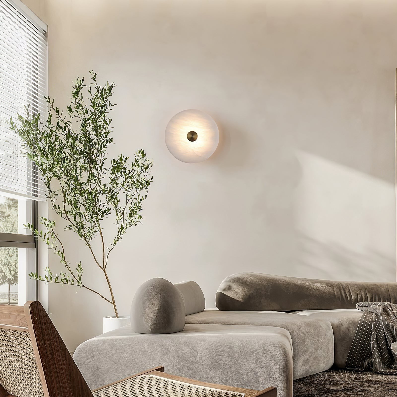 Schijfvormige albasten wandlamp HL464