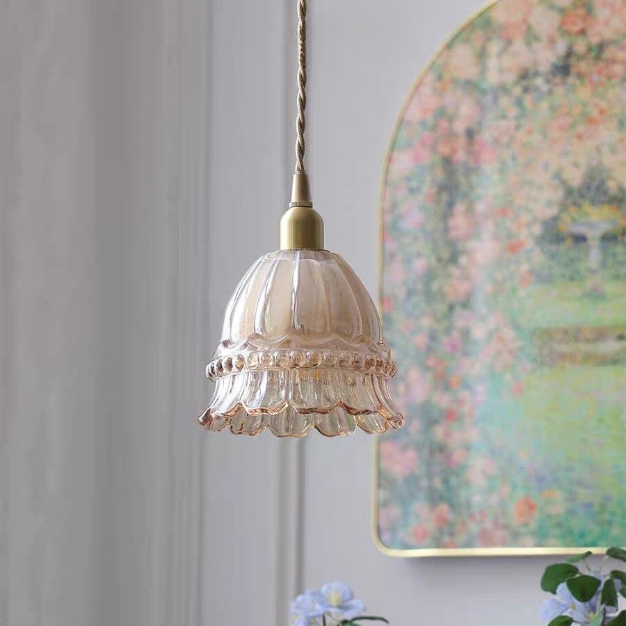Franse pastorale kwallen glazen hanglamp HL935