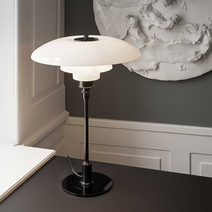 Glazen tafellamp met Multilayer roestvrij staal