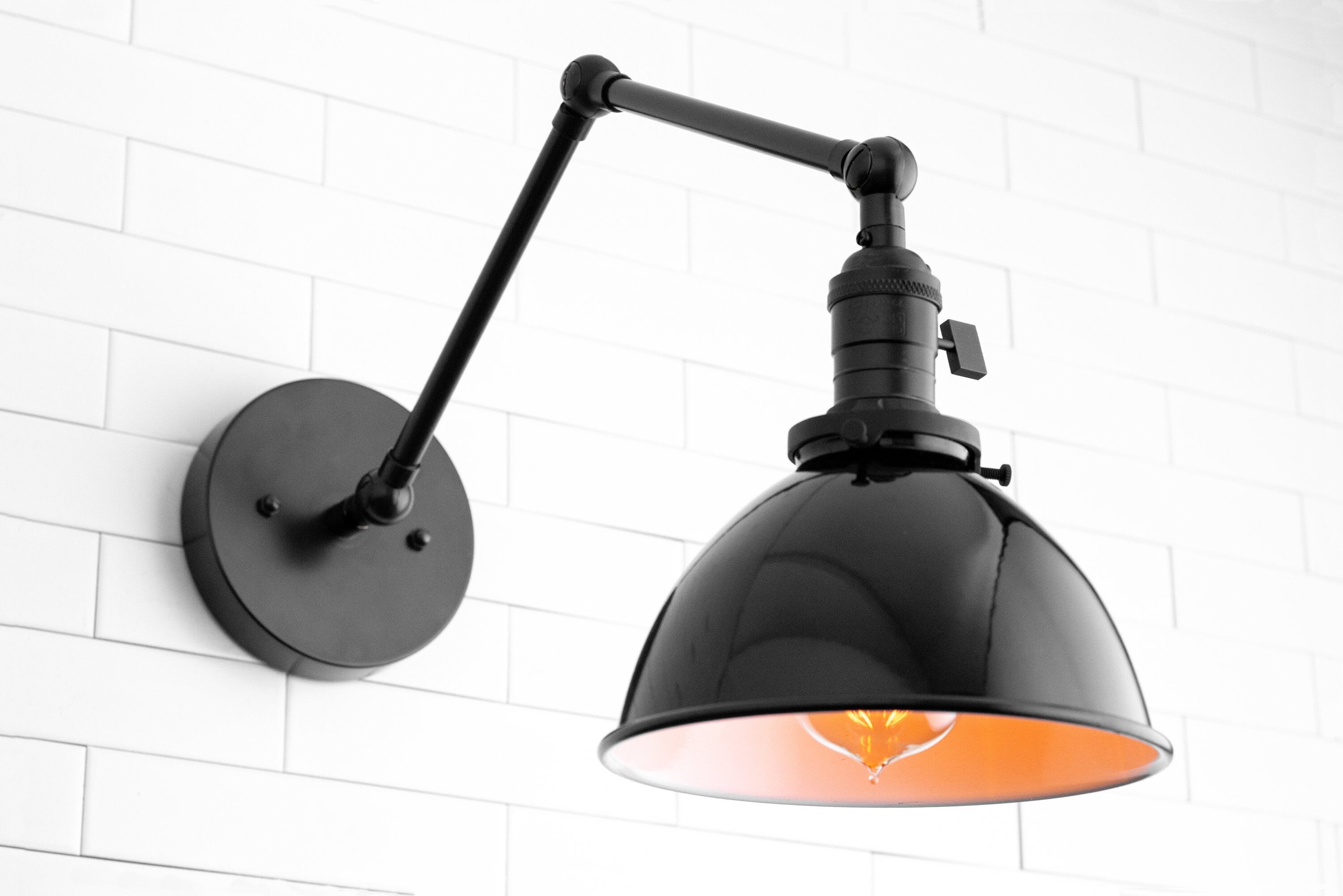 Conique metalen vintage industriële wandlamp met zwenkarm - verstelbare koepelvormige kap voor studie HL1675