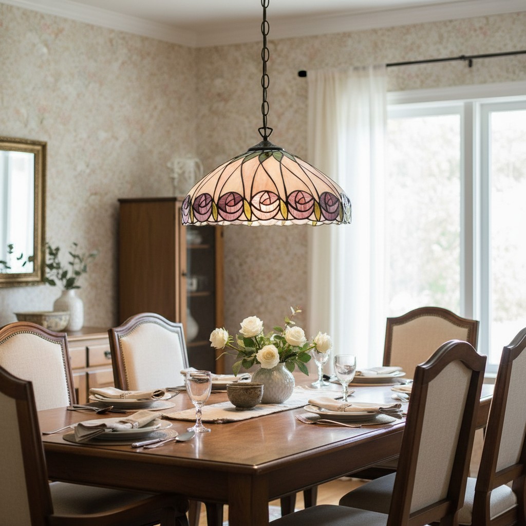 TF Hutchinson Tiffany glazen hanglamp met artistiek mozaïekdesign voor eet- en woonkamers HL2151