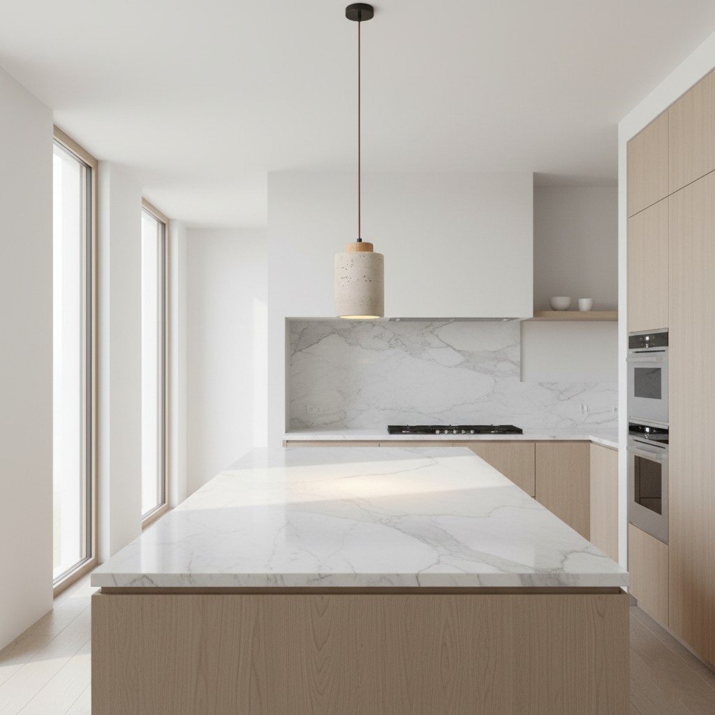 Scandinavische minimalistische hanglamp van travertijn met transparante afwerking HL3467