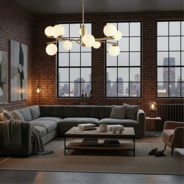 Tivara Mid-Century Modern 10-lichts hanglamp - Kroonluchter met bolvormige kappen voor hoge plafonds HL2058