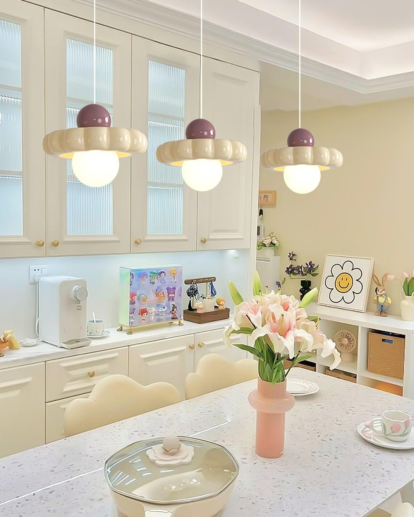Crèmekleurige stijl lange lijn pompoen textuur hanglamp HL504