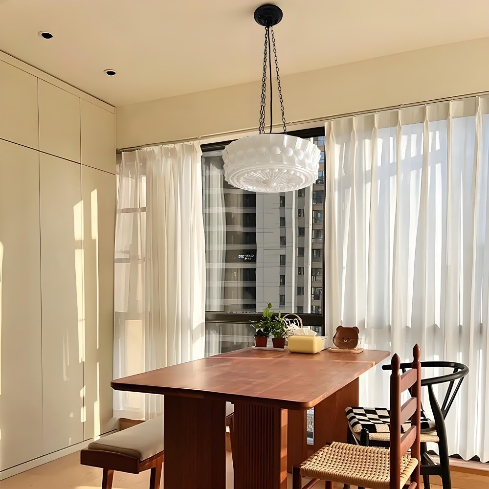Kroonluchter met cilindervormige kap van ijzerglas HL989