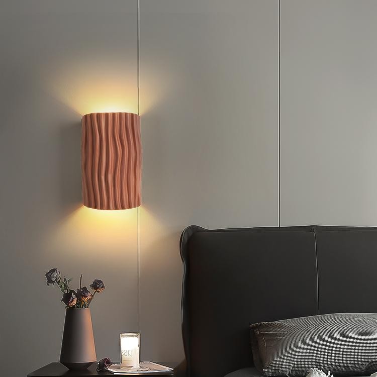Cilinder geribbelde wandlamp van hars HL224
