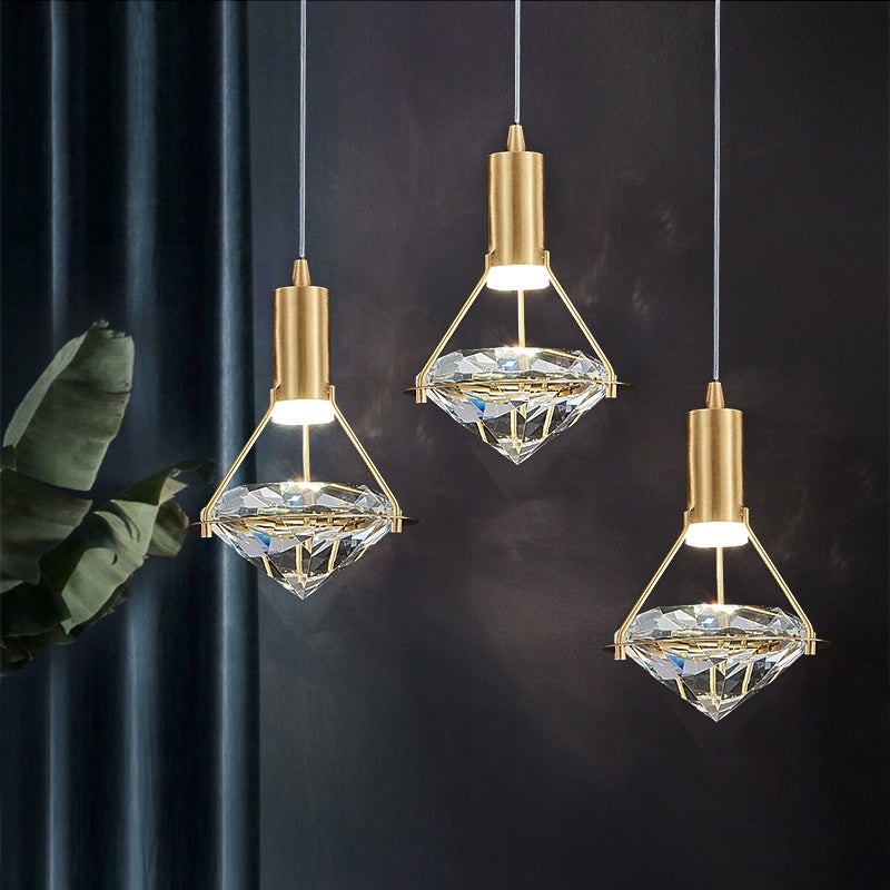 Ruitvormige koperen kristallen hanglamp HL1247