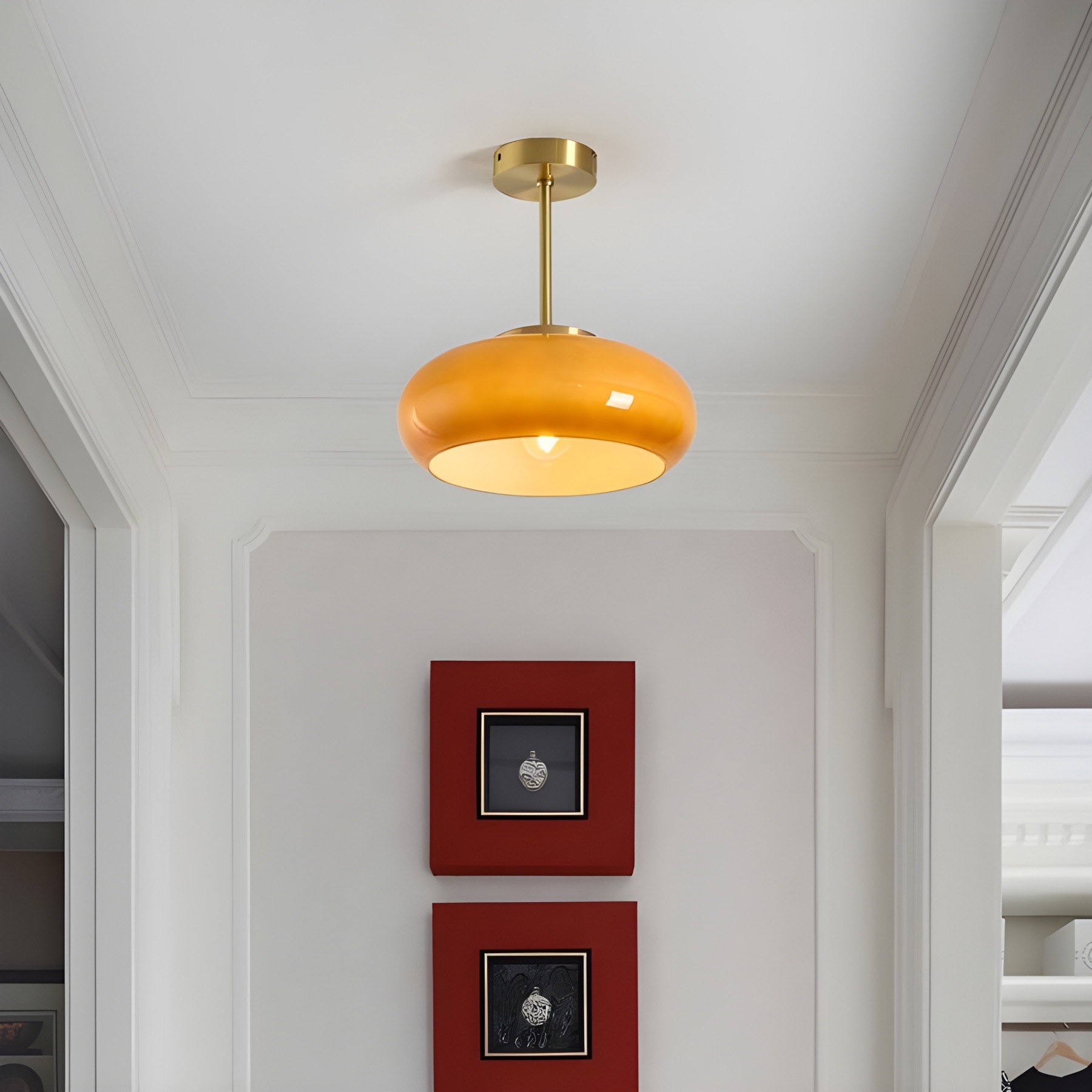 Retro messing schijf Bauhaus glazen plafondlamp HL167