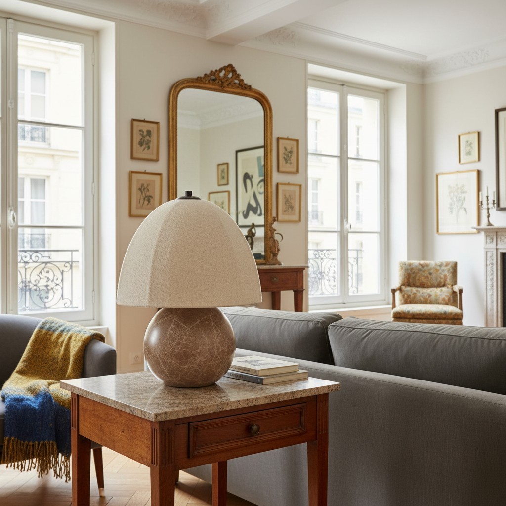 Cordove tafellamp met sculpturale bolvormige voet, artistieke tafellamp - linnen kap voor slaapkamer en woonkamer HL2280