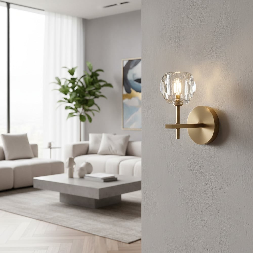 Luxe kristallen wandlamp - moderne wandlamp met messing frame HL1811