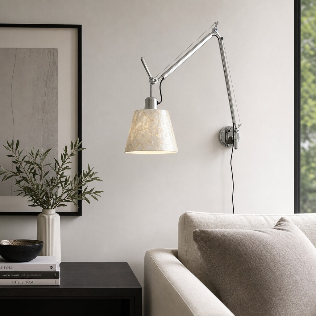 Lunavera Moderne Wandlamp met Verstelbare Arm en Kap van Capizschelp of Stof HL3542