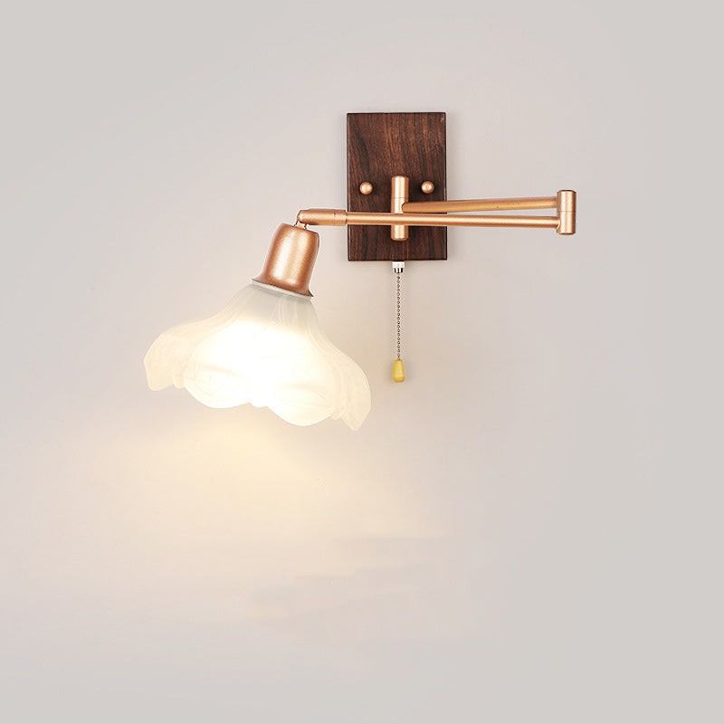 Franse ijzeren glazen bloemenwandlamp met zwenkarm en rits HL1087