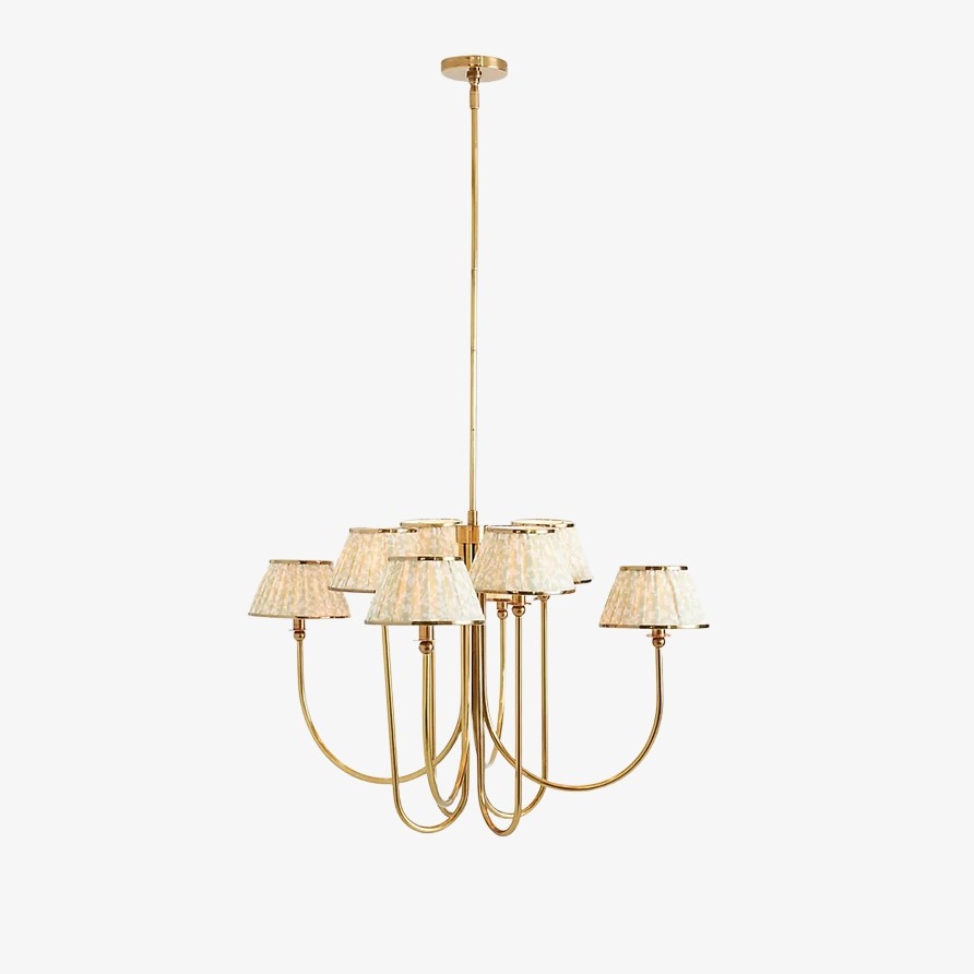 Ruchee Kroonluchter - Plafondlamp met gelaagde stoffen kap en messing frame voor eet- of woonkamer HL1891