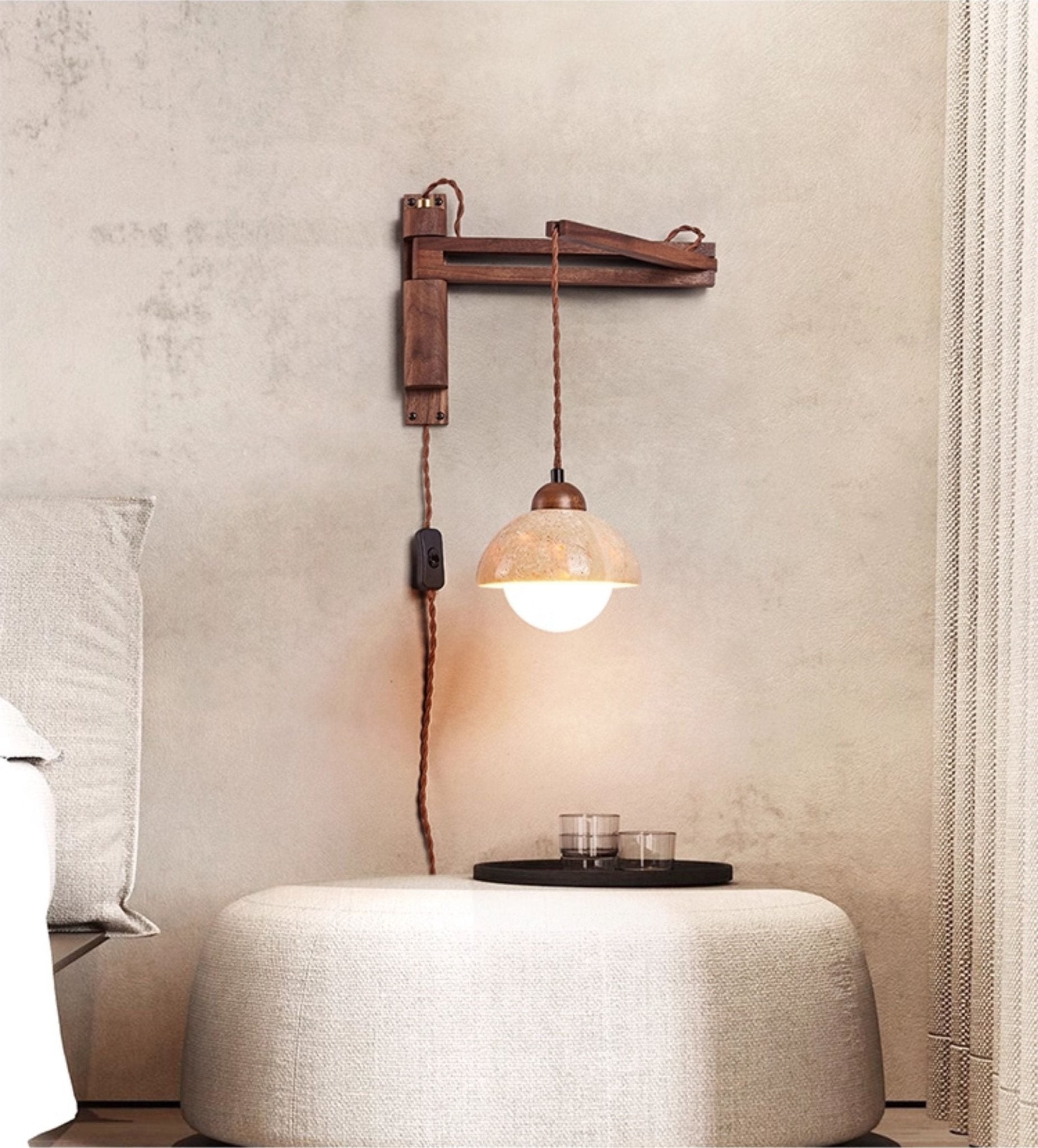 Verstelbare travertin koepel wandlamp HL2935