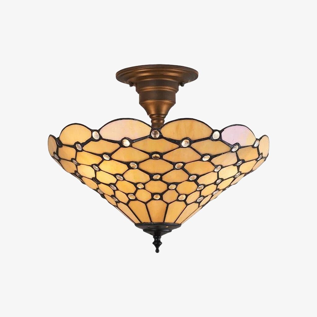 TF Pearl handgemaakte Tiffany plafondlamp - Art Deco glas-in-loodlamp voor hal of woonkamer HL2194