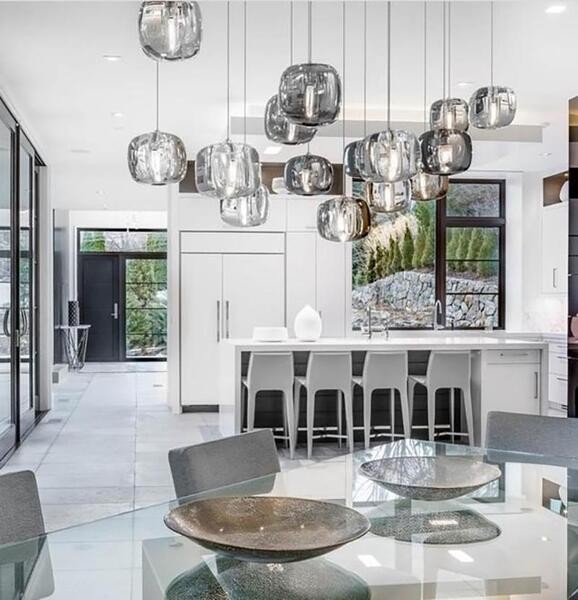 Cubie kroonluchter rookglas bol hanglamp voor kookeiland