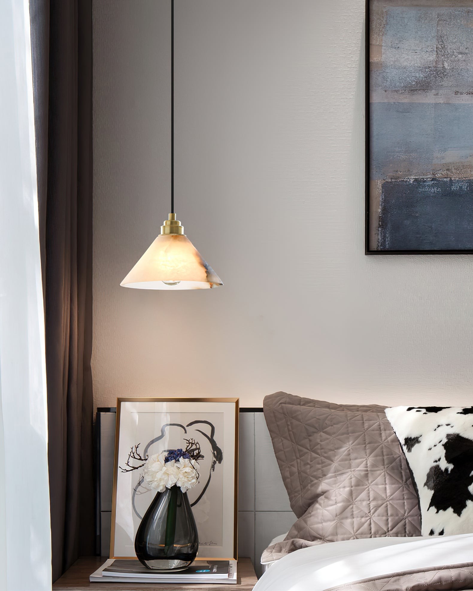 Conische messing albasten hanglamp HL2978