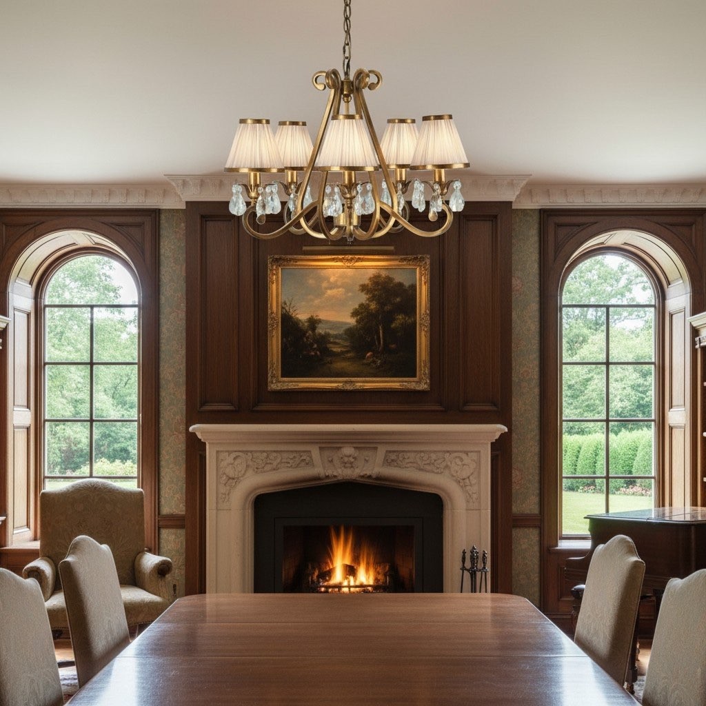 Talonis kroonluchter met meerdere lampen en stoffen armatuur - elegante gebogen metalen armen voor eet- en woonkamer HL2127