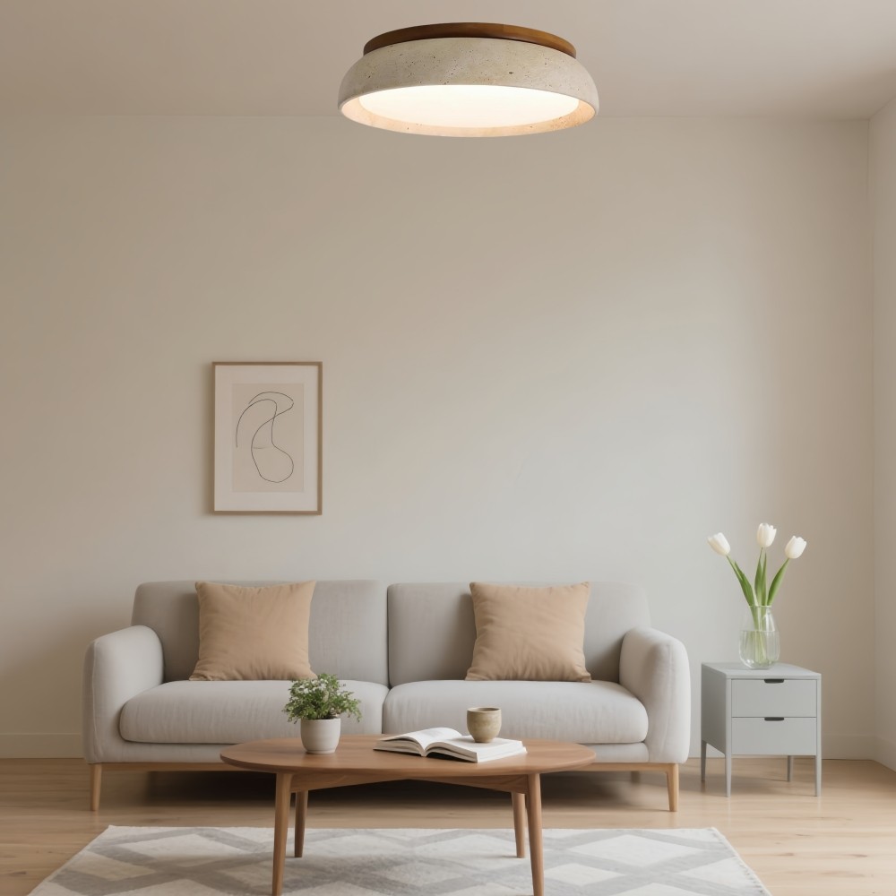 Ronde Travertijn Plafondlamp - Moderne Houten Lamp voor Eetkamer HL1297