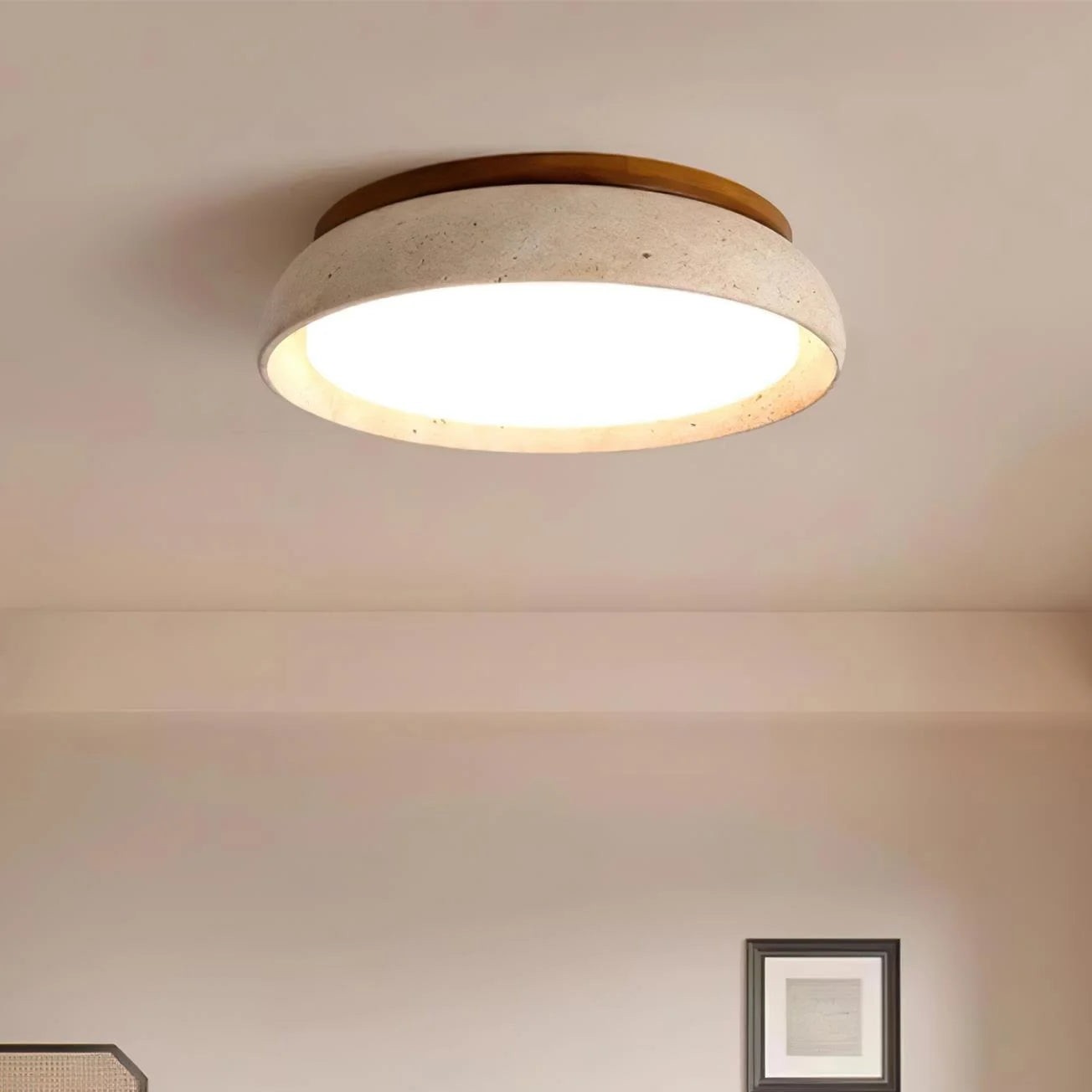 Ronde Travertijn Plafondlamp - Moderne Houten Lamp voor Eetkamer HL1297