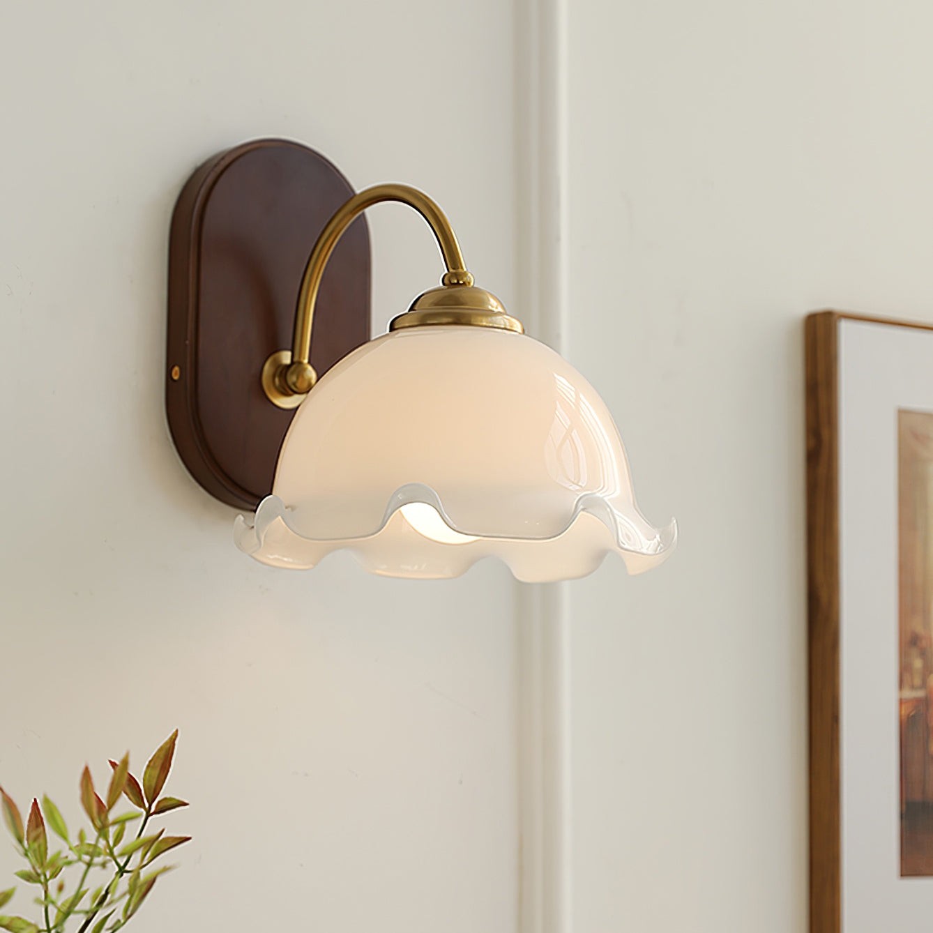 Mid Century Vintage Bloem Glazen Wandlamp HL24
