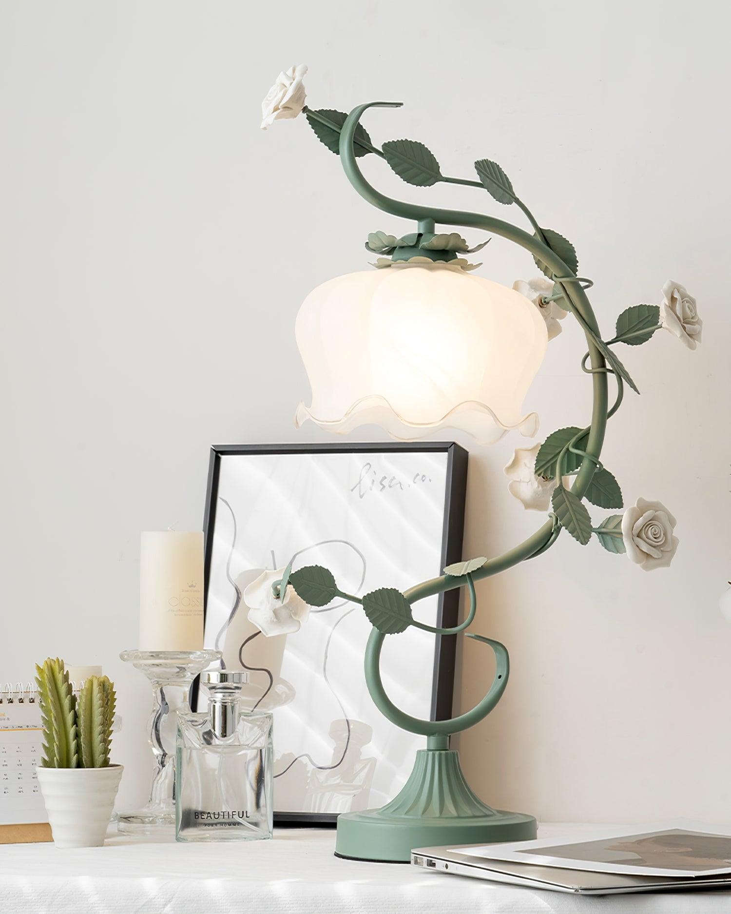 Groen Roze Wit Rozen Bloem Tafellamp HL767